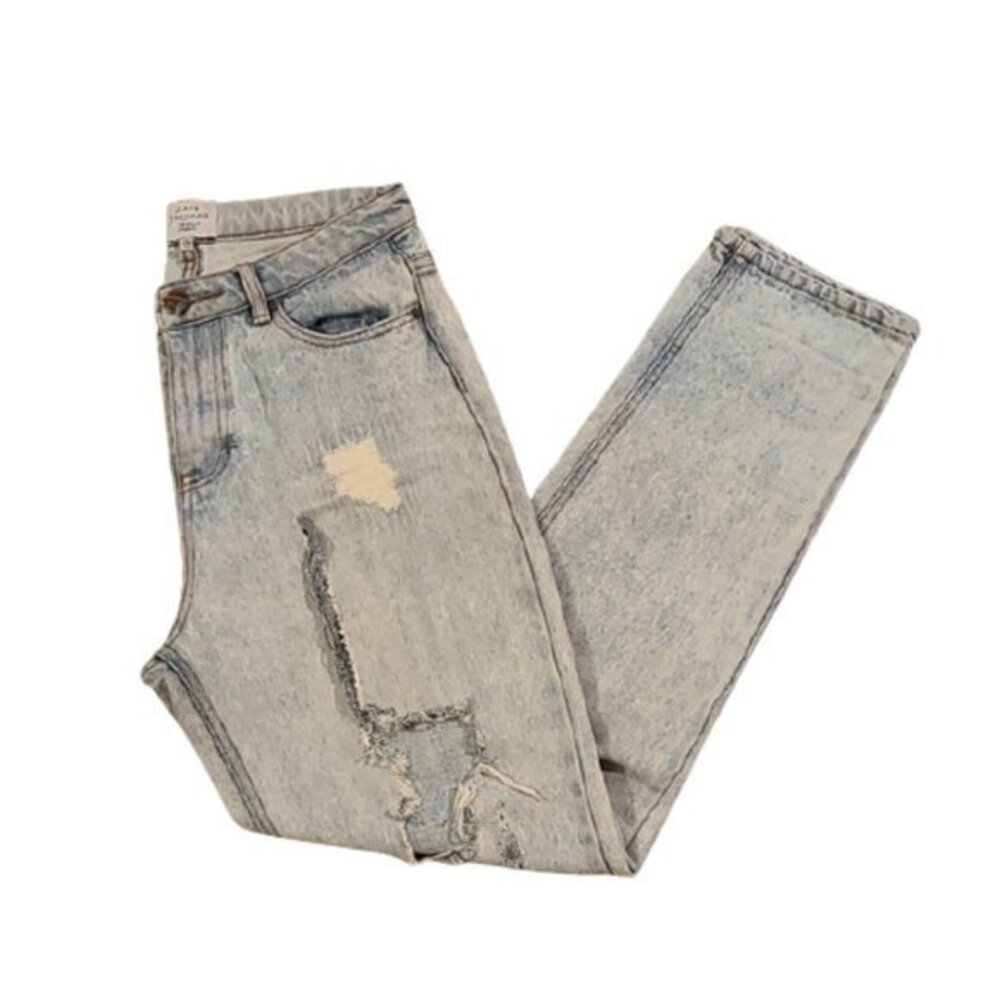 [Thomas Trent] Hi Rise Stone Washed Ripped Straight Leg Jeans - Size 26